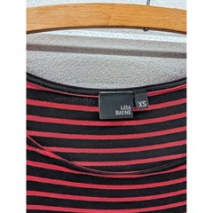 Lisa Bayne Striped Asymmetrical Ruffle Hem Midi Dress Pink Red Black Pockets- XS
