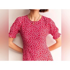 Boden Red White Floral Patterned Midi Corinne Dress Size US 20-22L UK 22L EUC