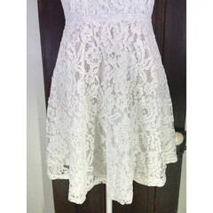 White Floral Lace Side Cutout Strappy Fit and Flare Dress Size S Gold Zipper