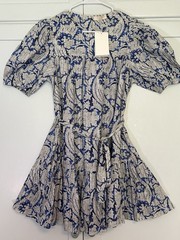Ulla Johnson Rosalie Short Sleeve Mini Blue Dress, Size 12-Large-NEW WITH TAGS!