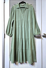 sage gauze collar tiered maxi long dress 2XL
