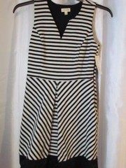 NWT Maison Jules Black White Striped Sleeveless Dress Sz Small Org $79.50