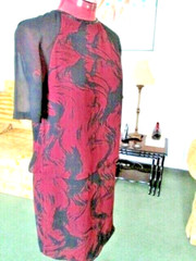 REISS-DESIGNER 2 LAYER SILKY POLYESTER PENCIL DRESS-OVER LAYER CAPE BACK-10.