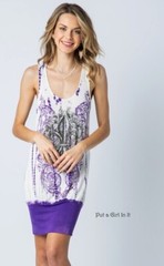 New VOCAL Womens PURPLE TIE DYE CRYSTAL FLEUR DE LIS TUNIC TANK DRESS S M L XL