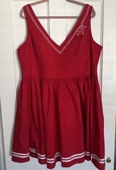 Hell Bunny Vixen Red Dress 50s Rockabilly Sailor Nautical Circle Skirt 4XL UK 22
