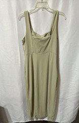 Women&rsquo;s Sleeveless Square Neck Dress with Back Slit Khaki Size Large