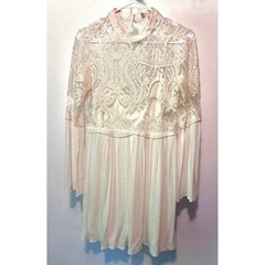 Altar&rsquo;d State Cream Lace Sequin Bell Sleeve Mini Dress Mock Neck Boho Medium