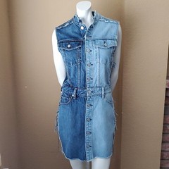 HUDSON Two-Toned Distressed Button-Down Sleeveless Denim Dress SIZE: M