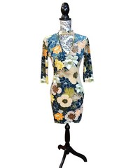 Current Project SZ S Retro Floral Stretch Velvet Choker Neck Mini Dress