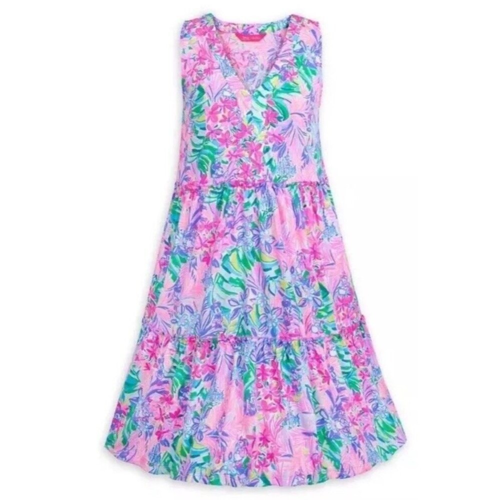Disney Parks Lilly Pulitzer Dress Medium M Lorina Tiered Flowy Minnie Dai…