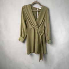 Topshop Wrap Dress Womens US 6 Olive Green Long Sleeve Mini Wrap Dress Casual