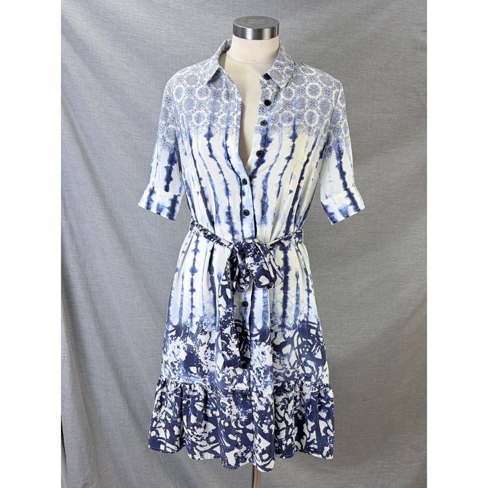 Peter Som for DesigNation Blue White Tie Dye Medallion Shirt Dress 6