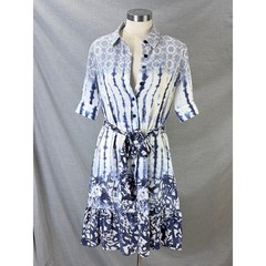 Peter Som for DesigNation Blue White Tie Dye Medallion Shirt Dress 6