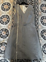 Brooks Brothers Blue/White Seersucker A-Line V-Neck Sleeveless Dress 12 NWT