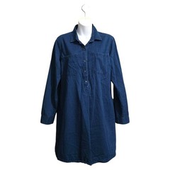 Old Navy Long Sleeve Chambray Shirt Dress In Dark Wash Blue Sz L