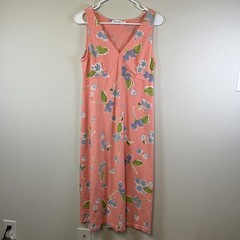 Fresh Produce Midi Knit Dress M Peach Floral Print Whimsical Style# 1217 USA