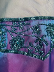 Vintage Y2K Partytime Iridescent blue purple beaded sheer mesh panel gown M/L