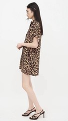 ALICE + OLIVIA Jude Tunic Leopard Short Sleeve Mini Shirt dress S/P