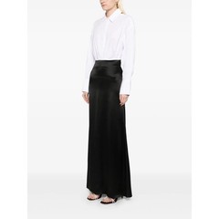 Staud Nile Black Satin Maxi Skirt White Button Down Shirt Combo Dress