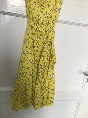 Pink Vanilla Yellow Floral Ditsy Off Shoulder Dress Tie Back UK Size 8 Gypsy