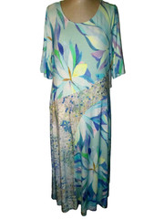 SOFT SURROUNDINGS STELLA ELBOW SLV LONG DRESS PAINTERLY BLUE NWTS! SZ PXL RAYON