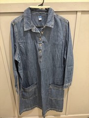 Old Navy Women&rsquo;s Blue Solid Denim Shirt Dress XXL Tall Knee Pockets Button