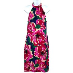 Trina Turk 6 Floral Printed Ponte Midi Dress Pink Halter Wedding Guest