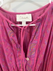 Cleobella Hot Pink Ruffle Boho Flower Print Dress Organic Cotton Size Small
