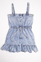 Promesa Acid Wash Denim Mini Dress Womens Medium M Ruffle Hem Button Tie Waist