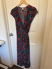 GAP Floral Midi Dress Size S Black Multicolor Garden Print Spring Summer Outfit
