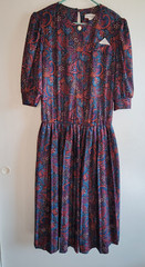 Vintage Drop Waist Dress Pleated Floral Juniors Size 15/16 Shoulder Pads