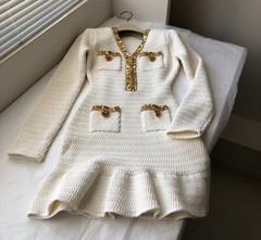 Women Self-Portrait V-neck Contrasting Knit Mermaid Mini Dress White