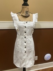 Jack by BB Dakota White Ruffle Strap Button-Front Mini Dress. Sz small. NWOT