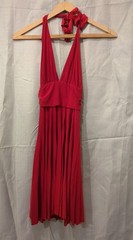 Sylvie & Mado Red Halter Dress S Pleated Valentines Marilyn Monroe Party Holiday