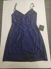 Lulus Navy Blue Sequin Bodycon Mini Dress Open Back crisscross hoco NWT