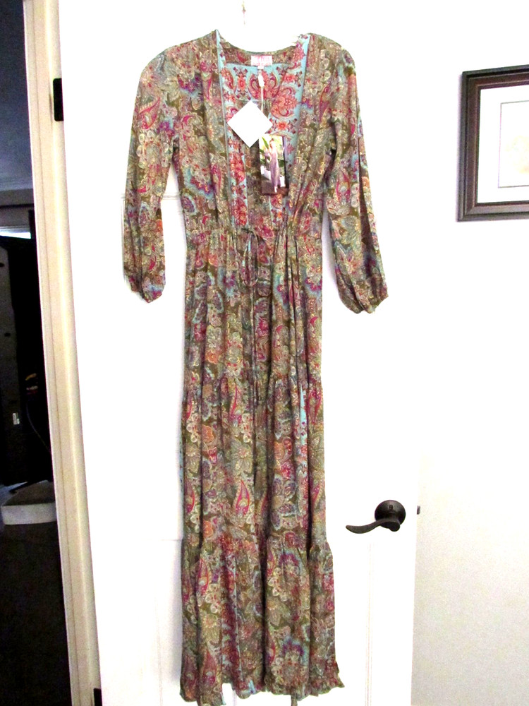 Cienna Designs Olive Button Front – Long Sleeve – V-Neck Dress – Small – NWT