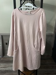 Womens Pink Solid Long Sleeve Round Neck Knee Dress Pockets XL