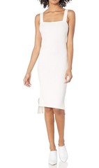The Drop Womens White Tank Midi Dress With Side Slits – Ribbed & Square Neck Opt