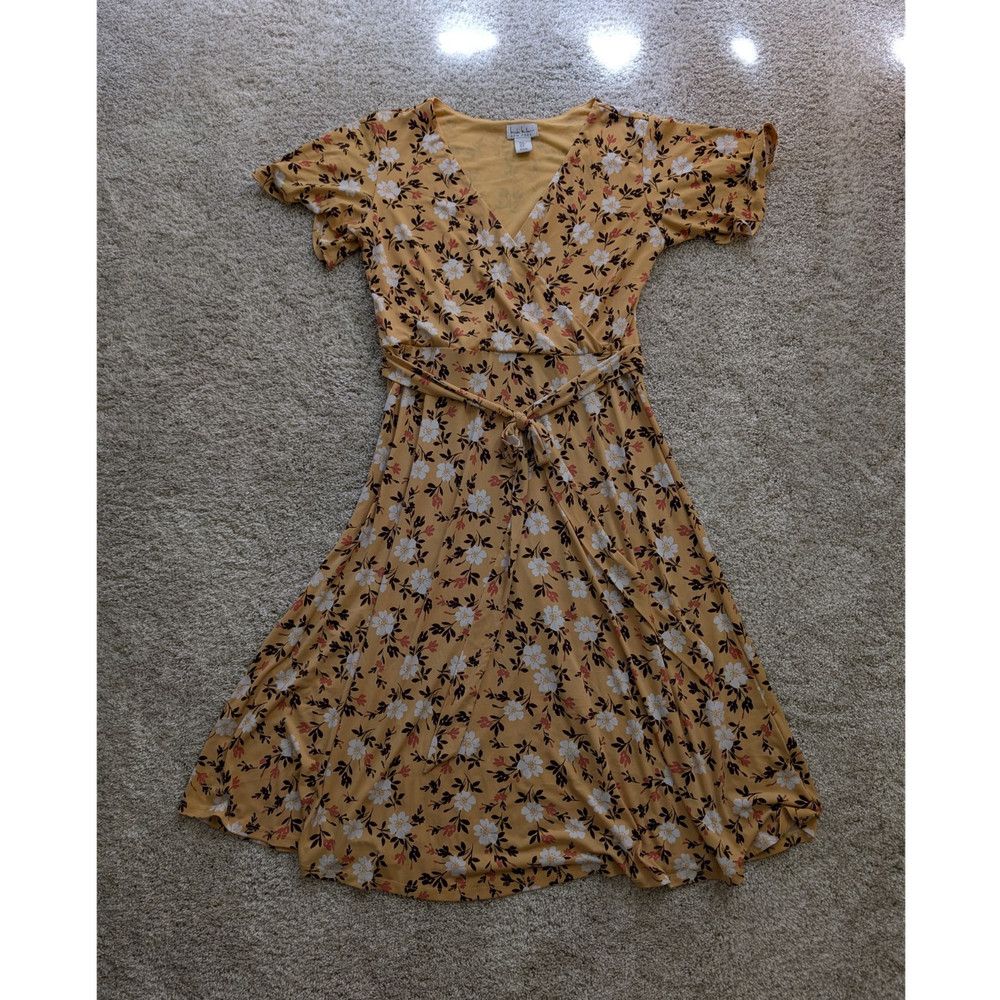Nicole Miller New York Yellow Floral Wrap Dress Midi Flutter Sleeve Size L