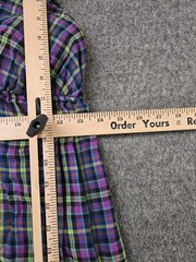 Self Esteem Vtg Y2K Plaid Halter Babydoll Mini Dress Womans Sz Med Pom Pom Trim