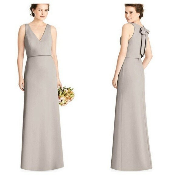 Jenny Yoo Crepe Overlay Bow Back Bridesmaid Gown Size 4 in Taupe-U47 Style JY540