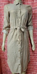 J Glee Belted Long Roll Tab Sleeve Shirt Dress Striped Metallic Gold Women&rsquo;s M