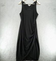 Chelsea28 Black Scoop Neck A-line Midi Stretch Pleated Dress Womens M Sleeveless