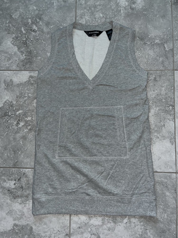 Norma Kamali Cotton Blend Sleeveless V Neck Sweatshirt Tunic Mini Dress Gray L