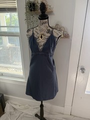 Victoria&rsquo;s Secret Dusty Blue Solid Lace Full Slip Adjustable Straps Size XL