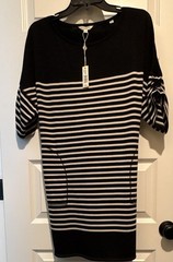 Max Studio Black White Striped Dress, 3/4 Sleeve, size M