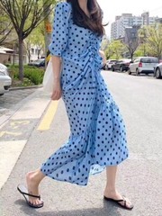 Made In Korea Dots Short Sleeve Relaxed Long Dress
