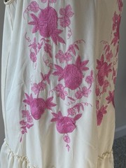 The Impeccable Pig Embroidered Shift Dress Pink Floral Ivory Ruffle Hem L