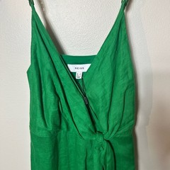 NEW Reiss emerald green Esme surplice side tie linen midi dress