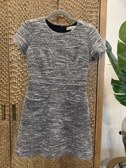 LOFT Petites 2P Black/White Tweed A-Line Short Sleeve Lined Zip Short Dress